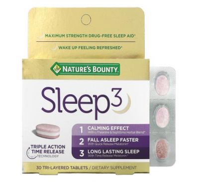 Nature's Bounty, Sleep 3, Maximum Strength, Drug-Free Sleep Aid, 30 Tri-Layered Tablets