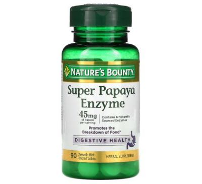 Nature's Bounty, Super Papaya Enzyme, Mint, 15 mg, 90 Chewable Tablets
