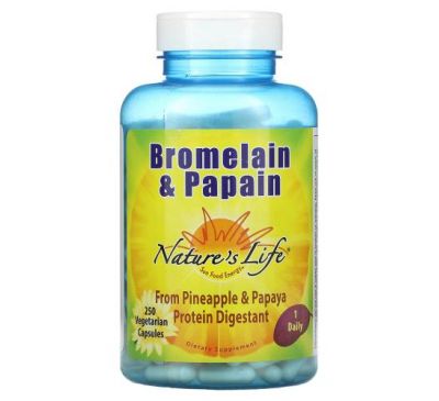 Nature's Life, Бромелаин и папаин, 250 вегетарианских капсул