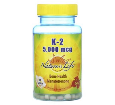 Nature's Life, K-2, Bone Health Menatetrenone, 5,000 mcg, 60 Tablets
