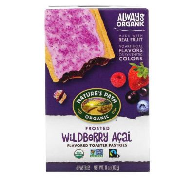 Nature's Path, Organic Toaster Pastries, Frosted Wildberry Acai, 6 Pastries, 52 g Each