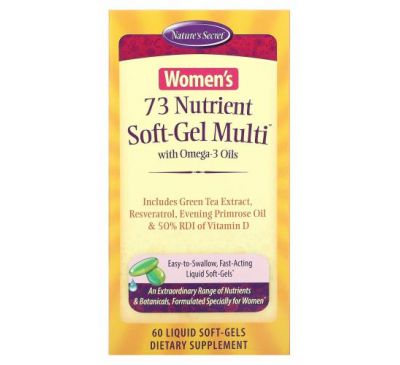 Nature's Secret, 73 Nutrient Soft-Gel Multi, мультивітаміни для жінок з оліями омега-3, 60 капсул із рідиною