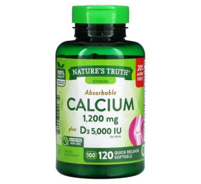 Nature's Truth, Absorbable Calcium, Plus D3, 120 Quick Release Softgels