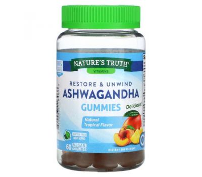 Nature's Truth, Ashwagandha, Natural Tropical, 60 Vegan Gummies