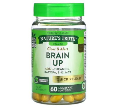 Nature's Truth, Brain Up, With L-Theanine, Bacopa, B-12, MCT, 60 Liquid Max Softgels