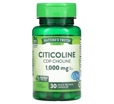 Nature's Truth, Citicoline CDP Choline, 1,000 mg, 30 Quick Release Capsules