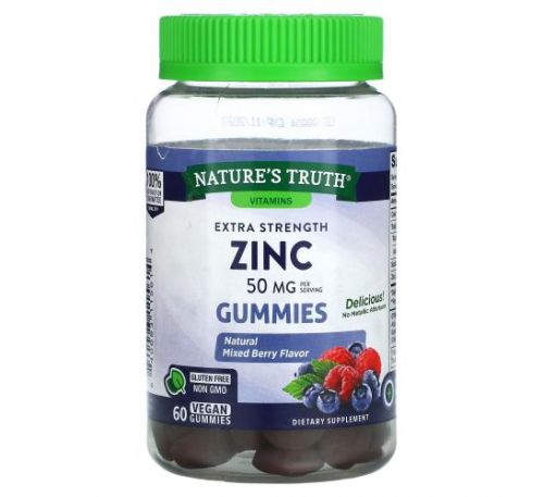 Nature's Truth, Extra Strength Zinc, Natural Mixed Berry, 50 mg, 60 Vegan Gummies