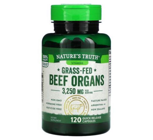 Nature's Truth, Grass-Fed Beef Organs, 650 mg, 120 Quick Release Capsules