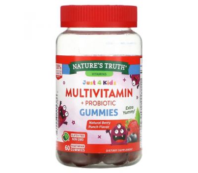 Nature's Truth, Just 4 Kidz, Multivitamin + Probiotic, Natural Berry Punch, 60 Vegetarian Gummies