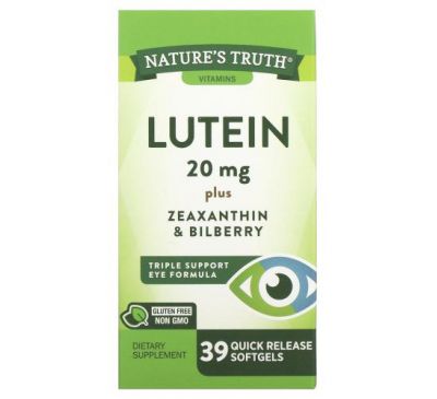 Nature's Truth, Lutein plus Zeaxanthin & Bilberry, 20 mg , 39 Quick Release Softgels