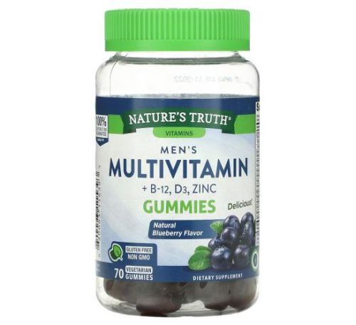 Nature's Truth, Men's Multivitamin + B-12, D3, Zinc, Natural Blueberry, 70 Vegetarian Gummies