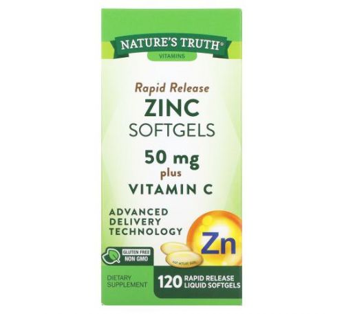 Nature's Truth, Rapid Release Zinc Plus Vitamin C, 50 mg, 120 Rapid Release Liquid Softgels