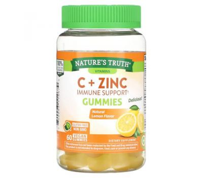 Nature's Truth, Vitamin C Immune Support + Manuka Honey, Zinc, Natural Honey Lemon, 60 Vegetarian Gummies