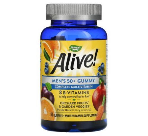 Nature's Way, Alive!, повний комплекс мультивітамінів для чоловіків від 50 років, зі смаком натуральних ягід, 60 жувальних таблеток