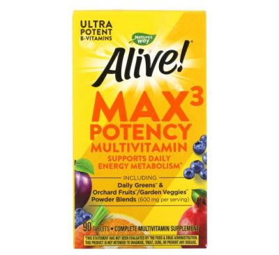 Nature's Way, Alive! Max3 Potency, мультивитамины, 90 таблеток