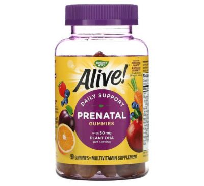 Nature's Way, Alive! Prenatal Multi-Vitamin with Plant DHA, Orange & Raspberry Lemonade, 90 Gummies