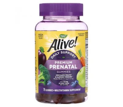 Nature's Way, Alive! комплекс преміальної якості для щоденної підтримки вагітних жінок, полуниця та лимон, 75 жувальних таблеток