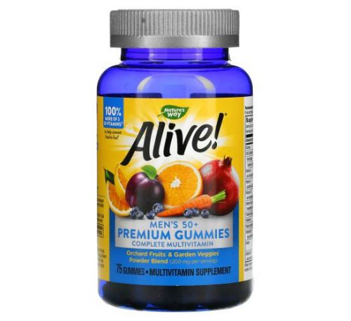 Nature's Way, Alive! жувальні мультивітаміни преміальної якості для чоловіків старше 50 років, зі смаком апельсина, винограду та вишні, 50 жувальних таблеток