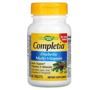 Nature's Way, Completia, мультивитаминный комплекс для диабетиков, не содержит железа, 60 таблеток