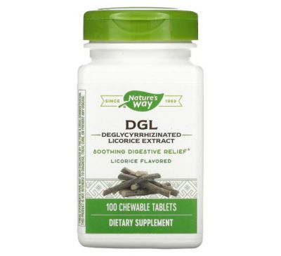Nature's Way, DGL, глицирризинат солодки (экстракт), ароматизатор солодки, 100 жевательных таблеток