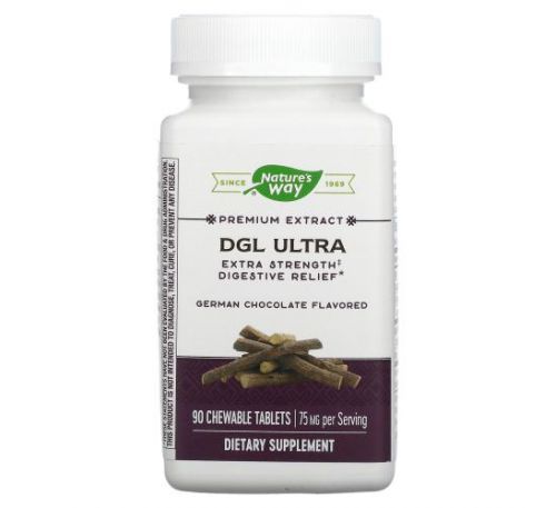 Nature's Way, DGL Ultra, Extra Strength Digestive Relief, German Chocolate, 75 mg, 90 Chewable Tablets