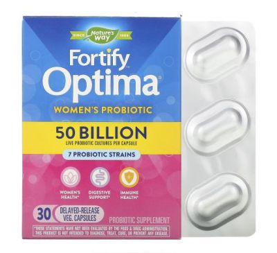 Nature's Way, Пробиотик Fortify Optima, для женщин, 50 миллиардов, 30 вегетарианских капсул с отсроченным высвобождением