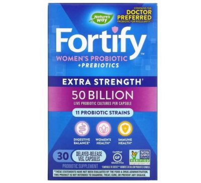 Nature's Way, Fortify Women's Probiotic + Prebiotics, Extra Strength, 50 Billion, 30 Delayed-Release Veg. Capsules