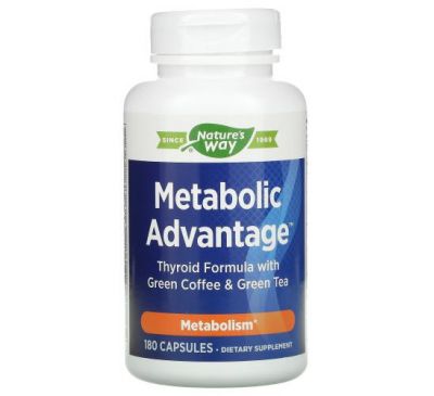 Nature's Way, Metabolic Advantage, добавка для щитовидной железы с зеленым кофе и зеленым чаем, обмен веществ, 180 капсул