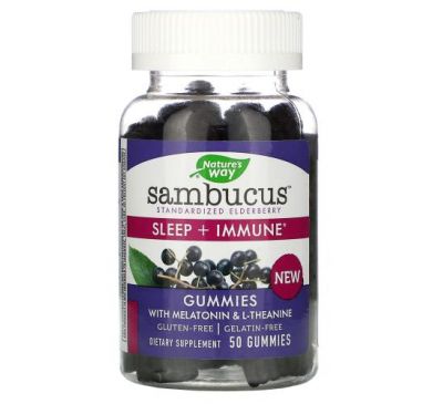 Nature's Way, Sambucus, Sleep + Immune with Melatonin & L-Theanine, 50 Gummies