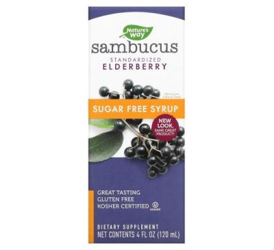 Nature's Way, Sambucus, стандартизированный экстракт бузины, сироп без сахара, 120 мл (4 жидк. унции)