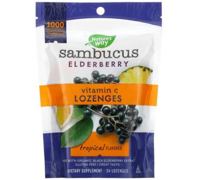Nature's Way, Sambucus Elderberry, Vitamin C Lozenges, Tropical Flavored, 24 Lozenges