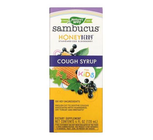 Nature's Way, Sambucus for Kids, HoneyBerry Cough Syrup, 4 fl oz (120 ml)