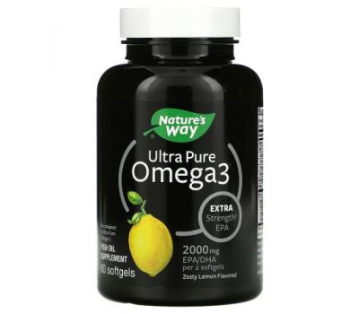 Nature's Way, Ultra Pure Omega3, Zesty Lemon , 1,000 mg, 60 Softgels