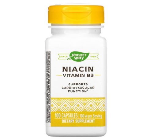 Nature's Way, ніацин, вітамін В3, 100 мг, 100 капсул