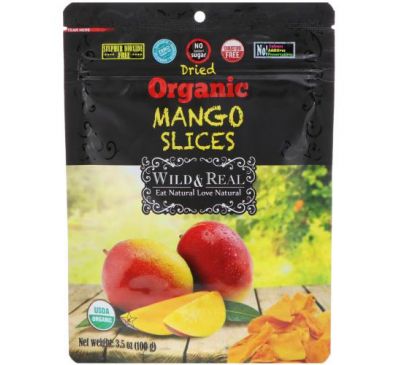 Nature's Wild Organic, Высушенные кусочки органического манго, 3.5 унц. (100 г)