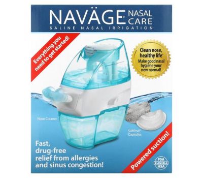 Navage, Nasal Care, Saline Nasal Irrigation Starter Kit, Nose Cleaner Model SDG-2 + 20 Saltpod Capsules