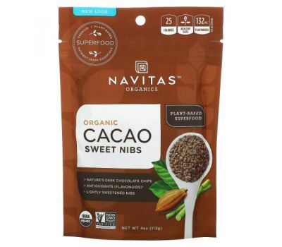 Navitas Organics, Натуральная крупка из сладкого шоколада, сладкая какао-крупка, 4 унции (113 г)