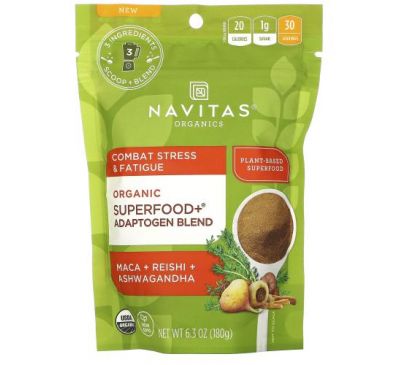 Navitas Organics, Organic Superfood+ Adaptogen Blend, Maca + Reishi + Ashwagandha, 6.3 oz (180 g)