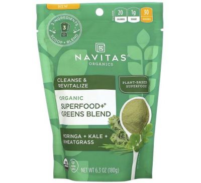 Navitas Organics, Organic Superfood+ Greens Blend, Moringa + Kale + Wheatgrass, 6.3 oz (180 g)