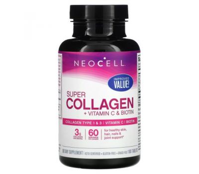 Neocell, Super Collagen, + Vitamin C & Biotin,  180 Tablets