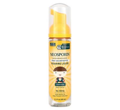 Neosporin, First Aid Antiseptic Foaming Liquid, For Kids, Ages 2 and Up, 2.3 fl oz (68 ml)