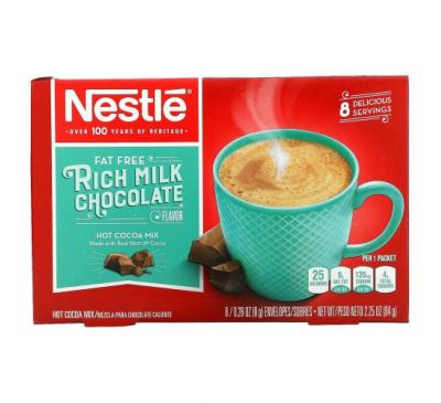 Nestle Hot Cocoa Mix, Fat Free, Rich Milk Chocolate Flavor, 8 Envelopes, 0.28 oz (8 g) Each