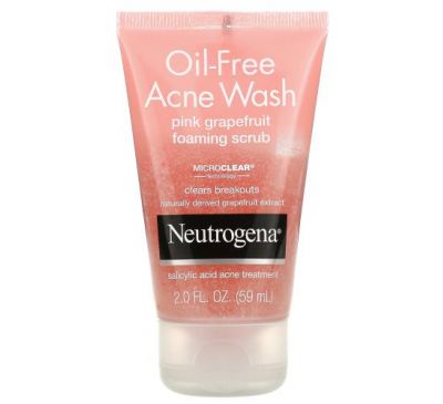 Neutrogena, Oil-Free Acne Wash, Pink Grapefruit Foaming Scrub, 2 fl oz (59 ml)