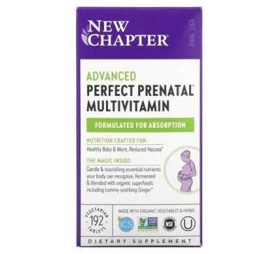 New Chapter, Perfect Prenatal, улучшенный мультивитаминный комплекс для беременных, 192 вегетарианских таблетки