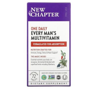 New Chapter, Every Man's One Daily Whole-Food Multivitamin, 72 Vegetarian Tablets