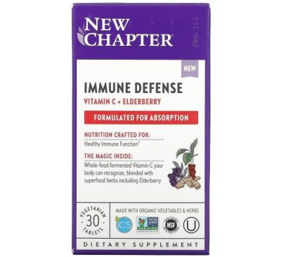 New Chapter, Immune Defense, витамин C и бузина, 30 вегетарианских таблеток