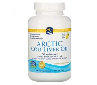 Nordic Naturals, Arctic Cod Liver Oil, Lemon, 250 mg, 180 Soft Gels
