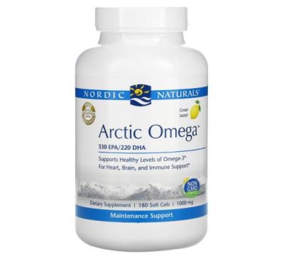 Nordic Naturals, Arctic Omega, лимон, 1000 мг, 180 мягких желатиновых капсул