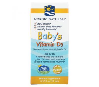 Nordic Naturals, Baby's, вітамін D3, 400 МО, 11 мл (0,37 рідк. унцій)