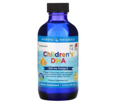 Nordic Naturals, Children's DHA, ДГК для дітей віком 1–6 років, полуниця, 530 мг, 119 мл (4 рідк. унції)